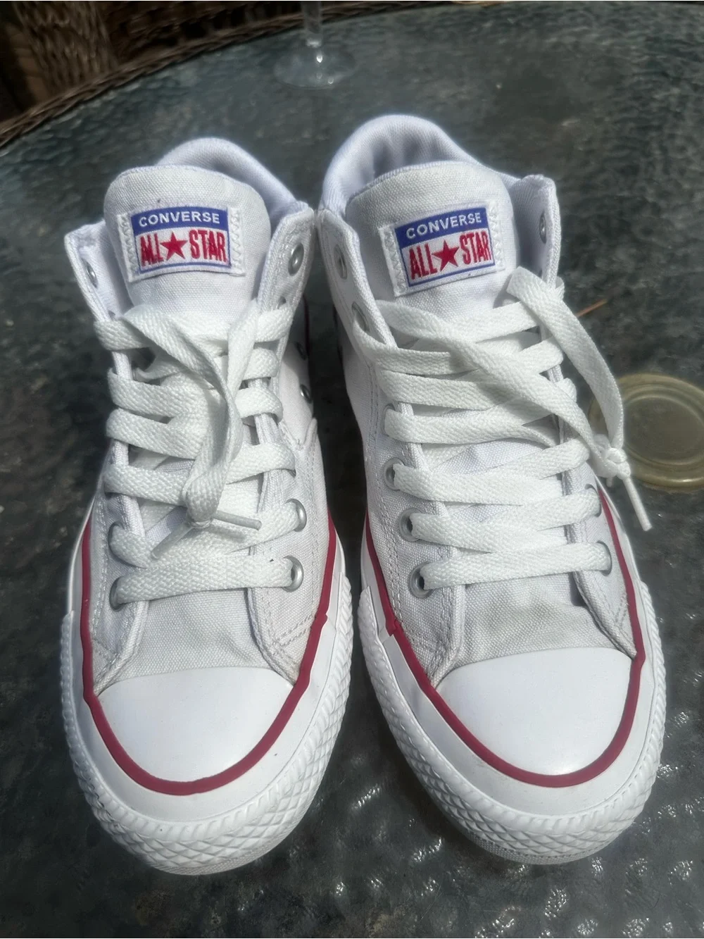 Converse White Canvas Low-Top Sneakers with Red Trim